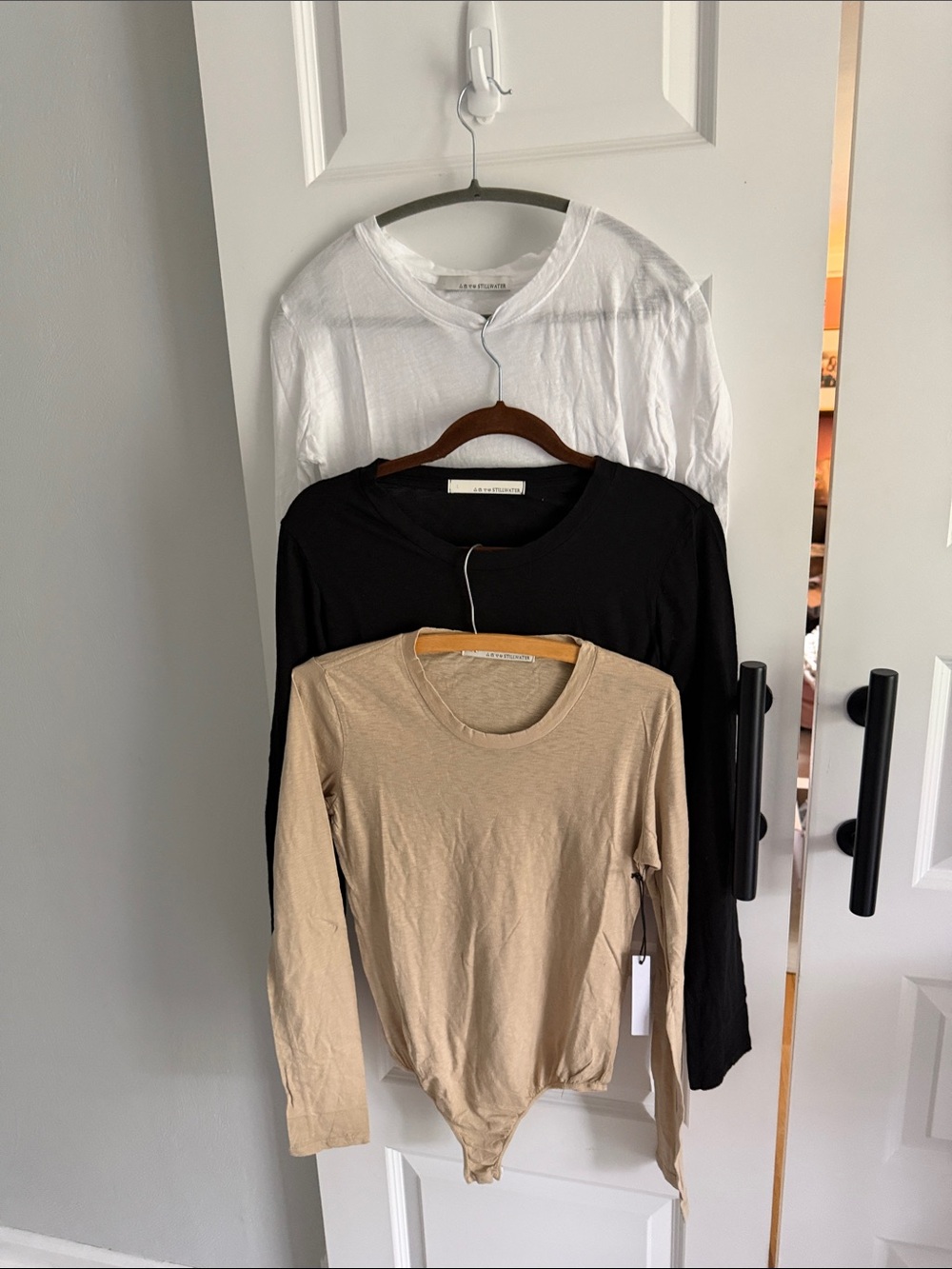 3-Pack cotton Long Sleeve Bodysuits - White, Black, Beige large